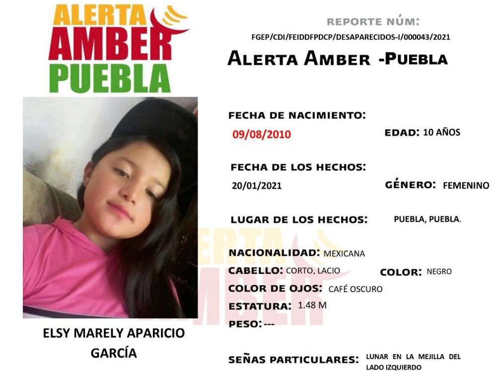 Fiscalía de Puebla activa Alerta Amber para localizar a menor de 10 años de edad